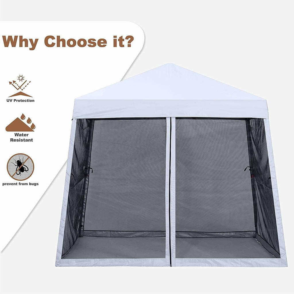 mastercanopy 11x11 slant leg gazebo canopy with netting, side view