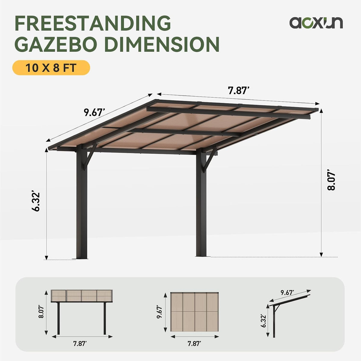 Aoxun 8' x 10' Gazebo, Freestanding Pergola with Roof, Black