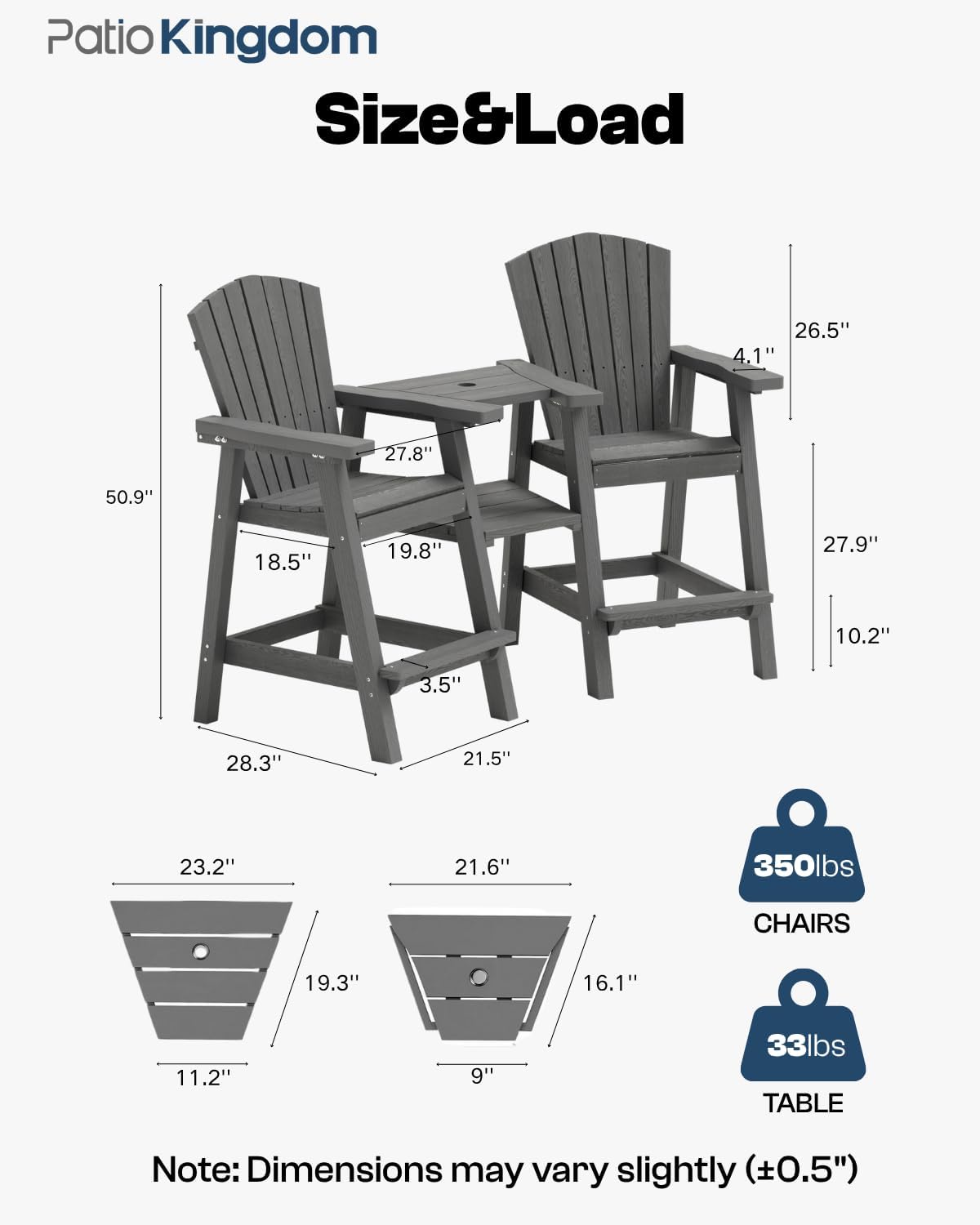 Tall Adirondack Chairs Set of 2,Grey