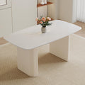Ebullient White Dining Table, 67'' Modern Oval Dining Table for 4-8 People, White Tabletop with Cream Ripple Legs, Suitable for Dinning Room, White Table Only