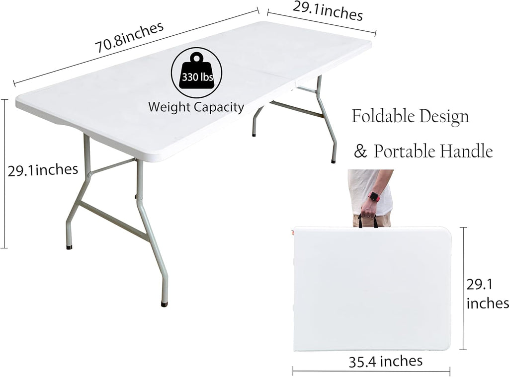 6ft Folding Table Heavy Duty Plastic Portable Picnic Table