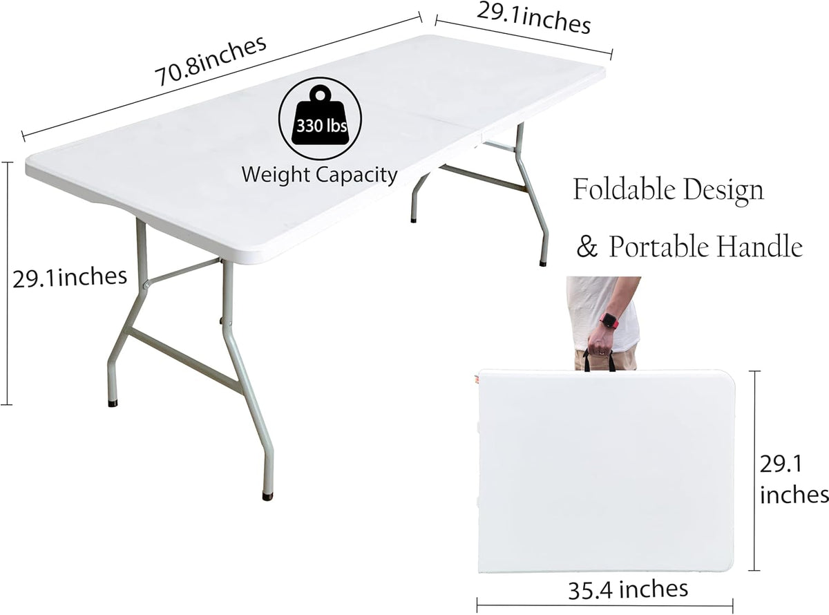 6ft Folding Table Heavy Duty Plastic Portable Picnic Table