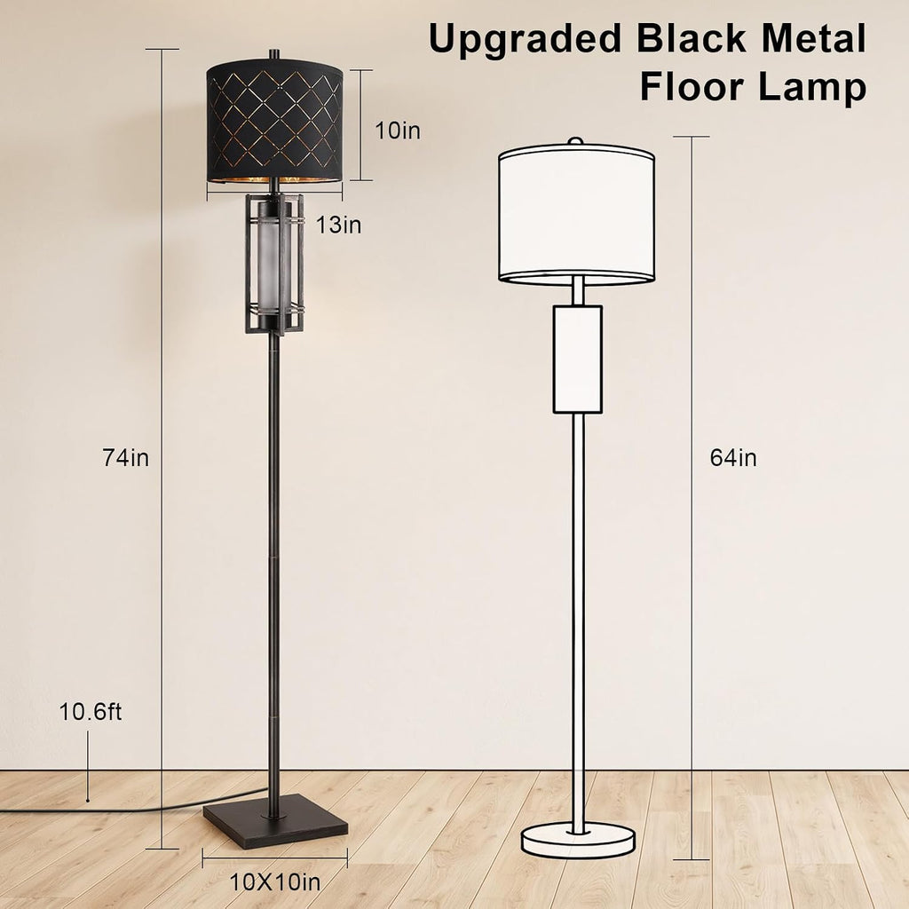 74'' Floor Lamp with Nightlight, Modern Black Tall Standing Lamp,Metal Base