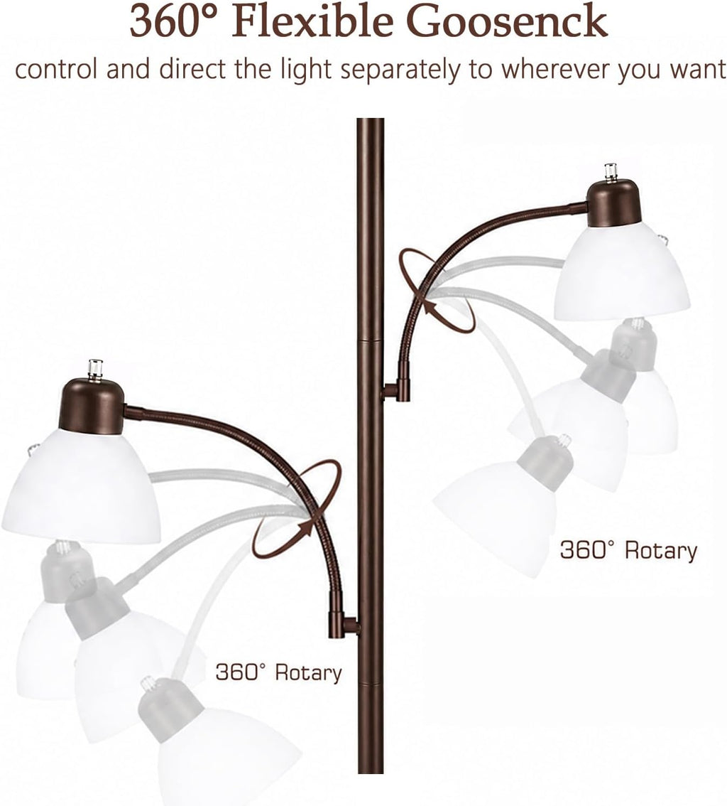 3-Head Torchiere Floor Lamps with 2 Reading Lamp for Living Room-Brown