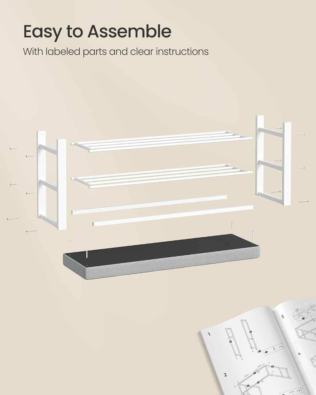 SONGMICS Shoe Bench, Storage Bench, Entryway Bench with Cushion