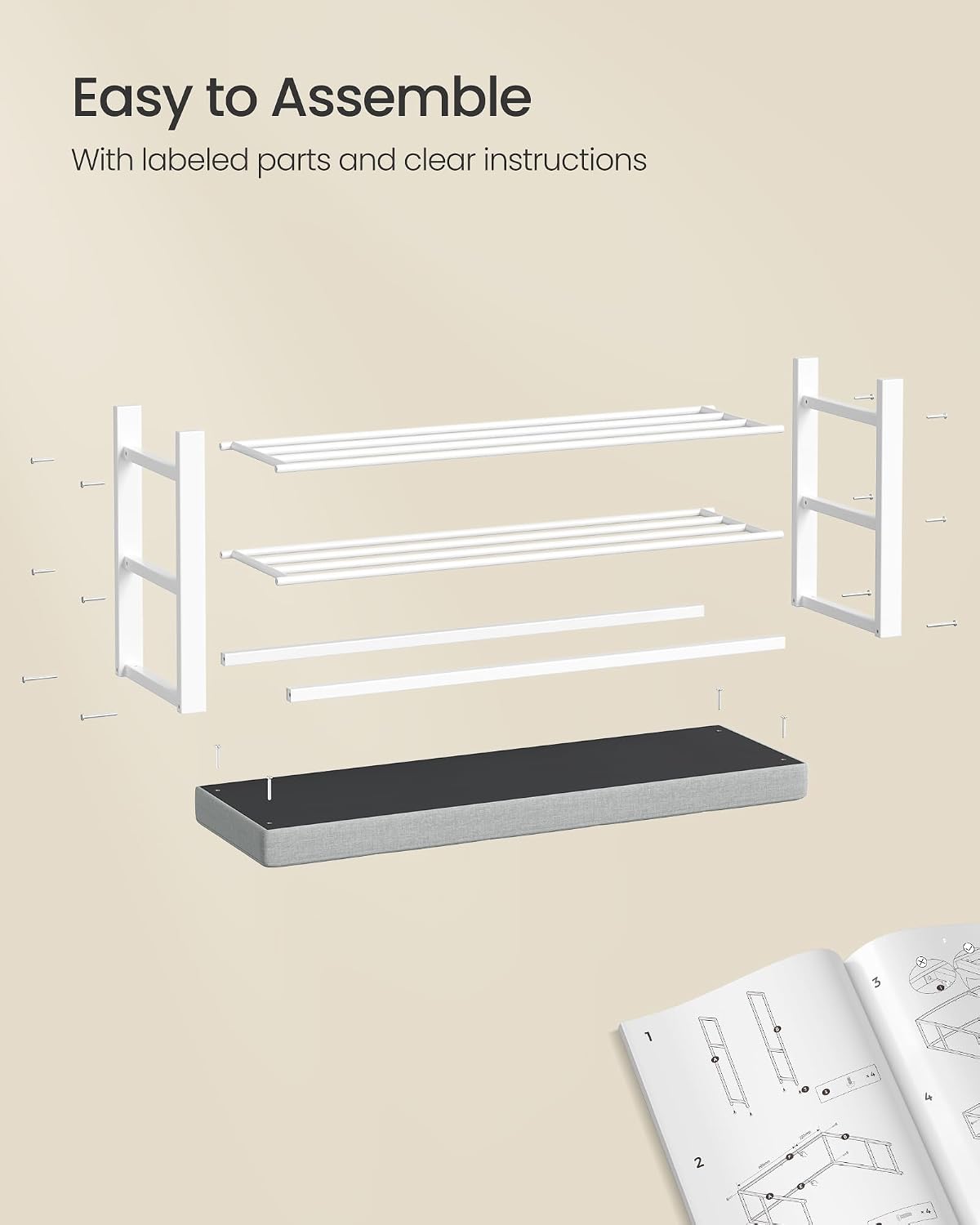 SONGMICS Shoe Bench, Storage Bench, Entryway Bench with Cushion