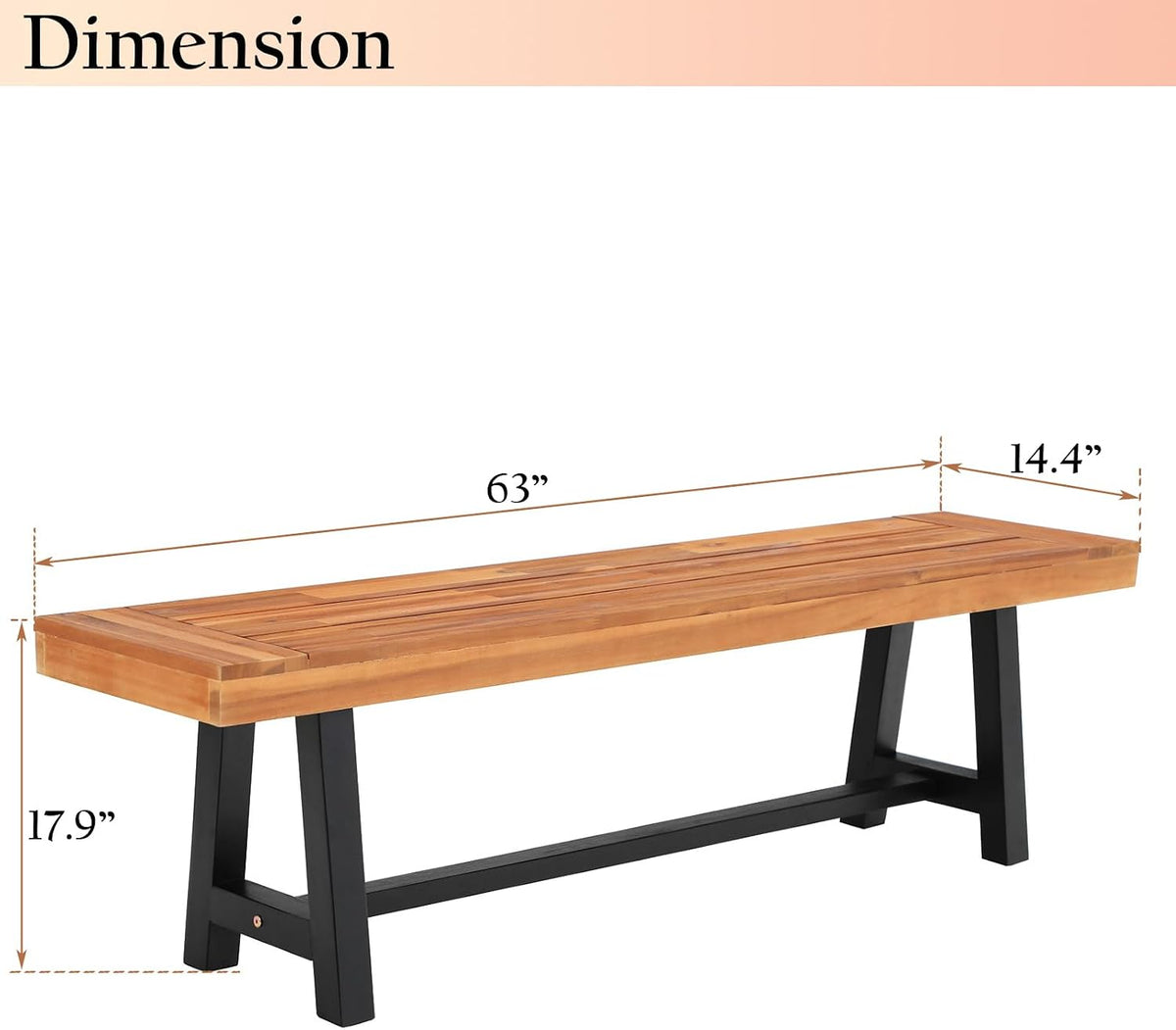 Sophia & William 63" Outdoor Wood Bench Weatherproof, Teak Finish, 1 Pack