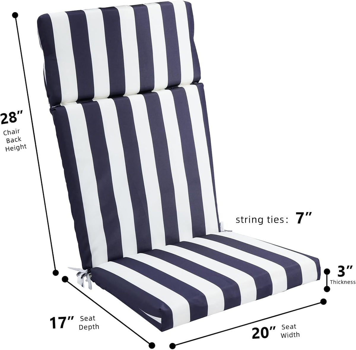Adirondack Chair High Density Foam Cushions,High Back Outdoor Rocking Chair Cushion, Striped