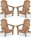 Ciokea Folding Adirondack Chairs Set of 4 with Cup Holder, HDPE, Teak