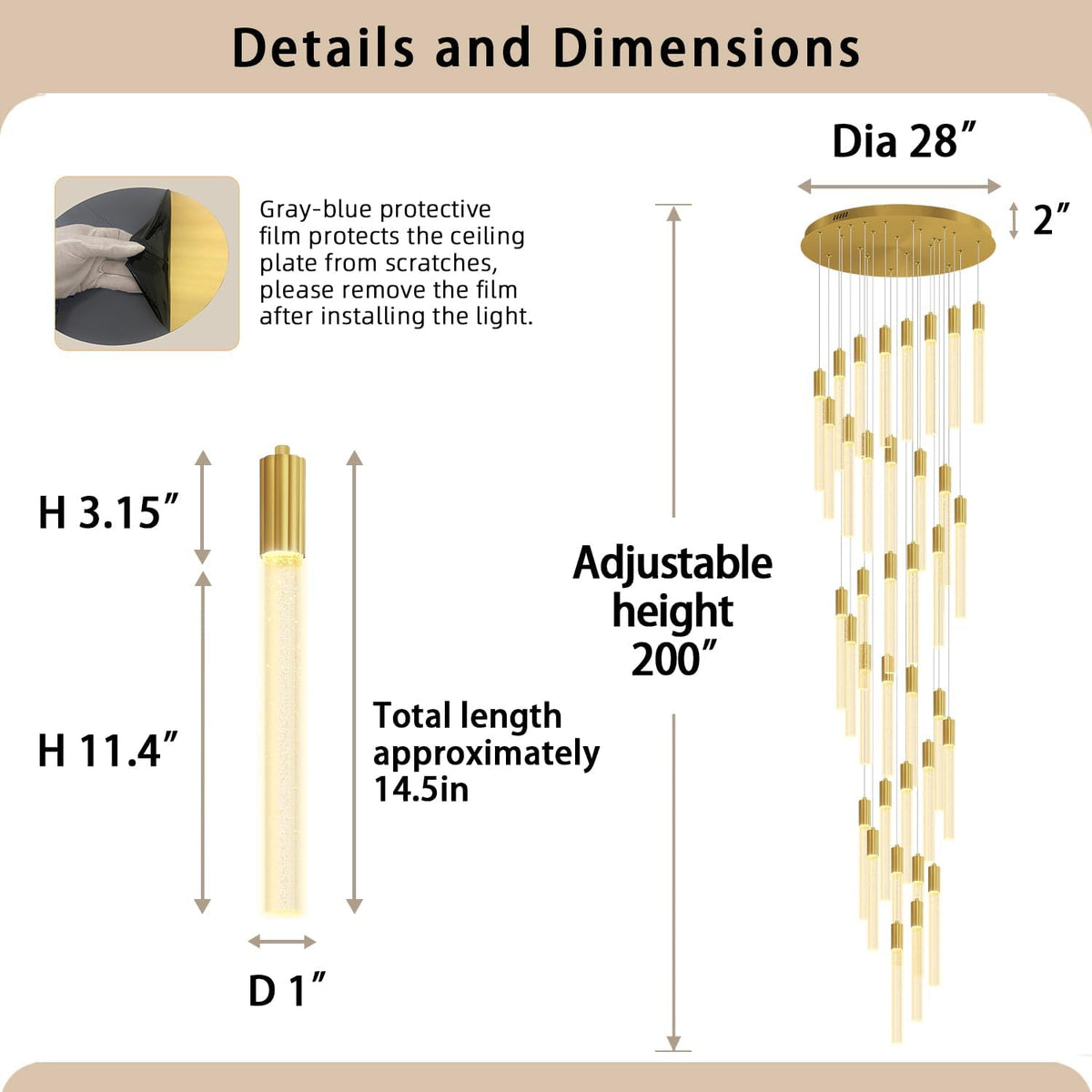 36-Light 200" High Ceiling Chandelier Long Spiral LED Dimmable Chandelier Modern Crystal Chandeliers for Staircase Foyer Entryway Living Room Gold