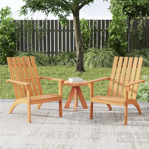Tangkula Outdoor Adirondack Chair, Solid Acacia Wood Fire Pit Chair with Inclined Backrest, Curved Seat & Wide Armrests, Wooden Lawn Chair for Porch, Patio, Garden, Backyard, Deck (1, Natural)