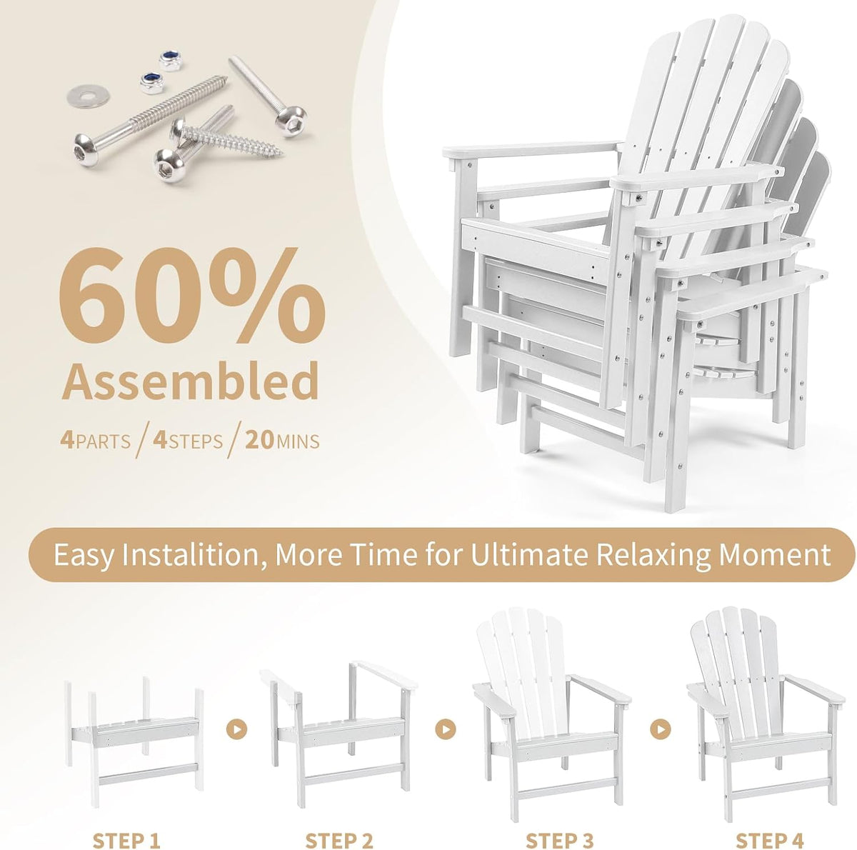 Oversized Stackable Adirondack Chair, HDPE All-Weather Fire Pit Chair