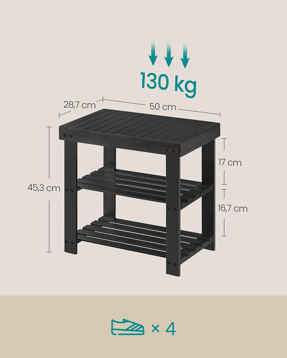 songmics shoe rack bench, 3-tier bamboo entryway bench, close-up detail