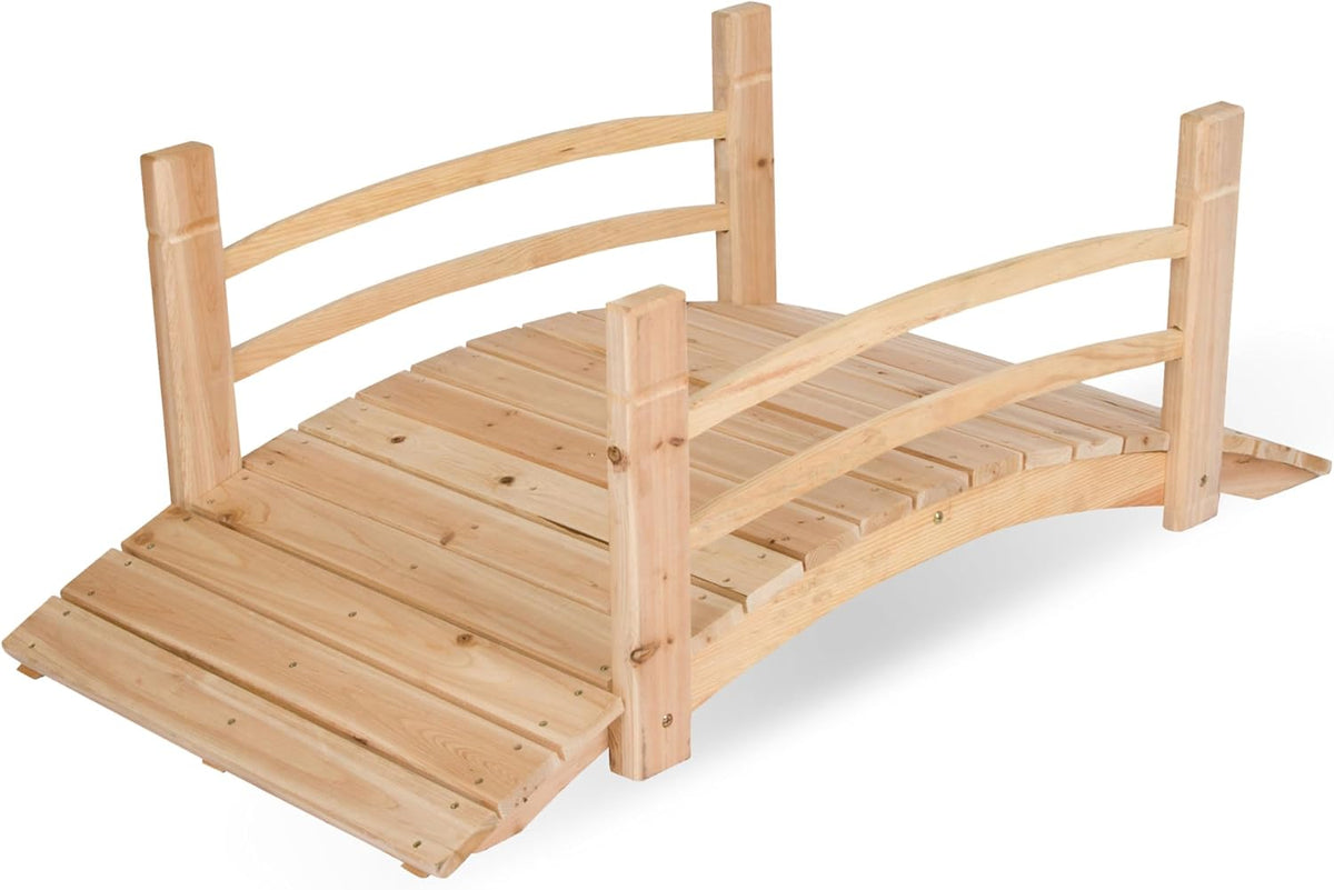 Shine Company 4980N 4 Ft. Cedar Wood Garden Bridge with Side Rails, Natural
