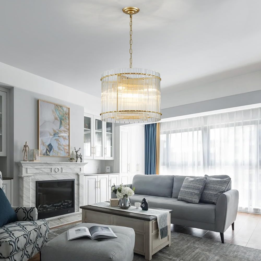 Saint Mossi 22045 Pendant Chandeliers, Mid-Modern Modern Design, Perfect for Living Space, 8 x E12 Sockets, D19'' x H14'', Adjustable Max Height 78", Glass Shade & Gold Finish Metal Frame