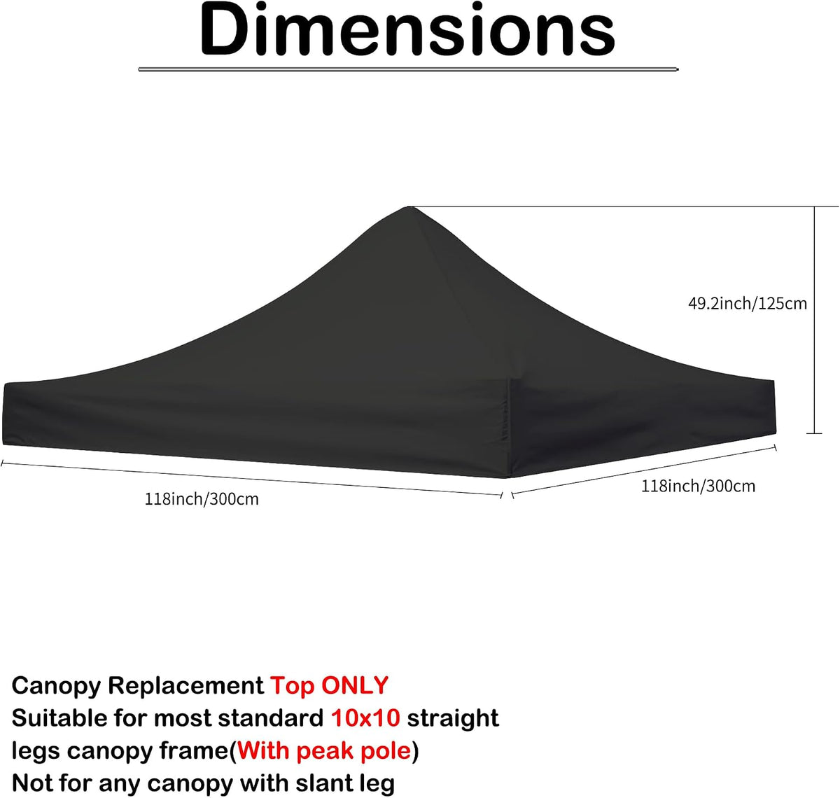 10x10 Canopy Replacement Top,Pop Up Tent Cover for Straight Leg Frame