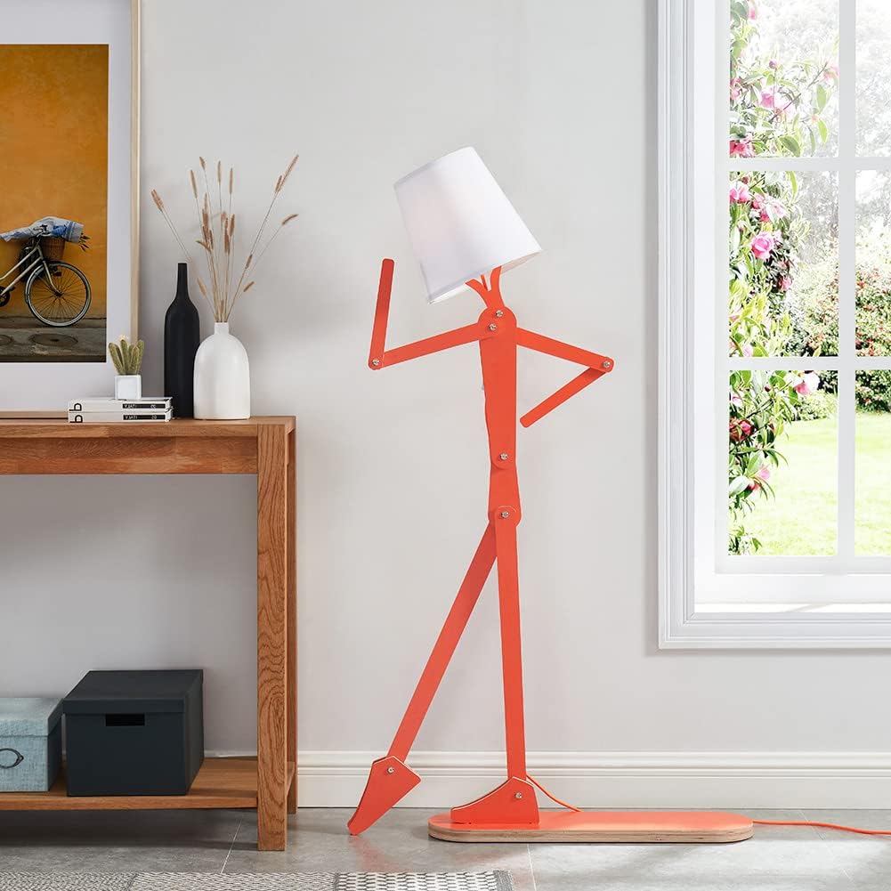 Cool Tall Wood Floor Lamp Corner Reading LED Bulb Included, Orange