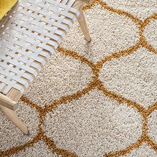 SAFAVIEH Hudson Shag Rug 5'3"x7'6", Plush Trellis Ivory & Gold SGH280F