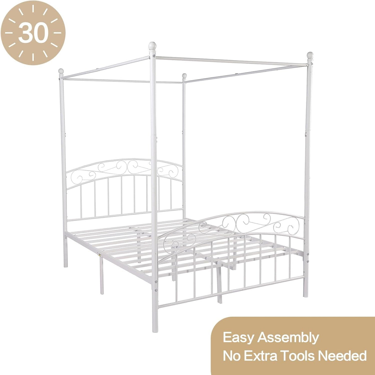 alazyhome Metal Canopy Bed Frame Full Size with Headboard & Footboard