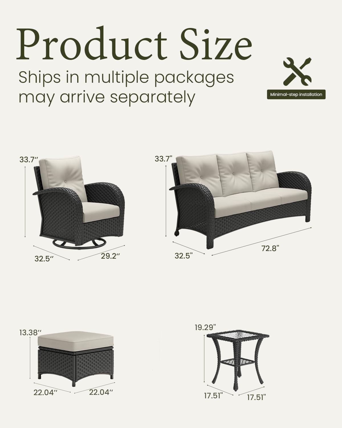 LayinSun 6 Pieces Outdoor Patio Furniture Set