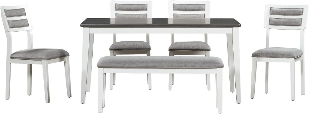 Classic Dining Table Set with Upholstered Chairs and Bench for 4-6, White