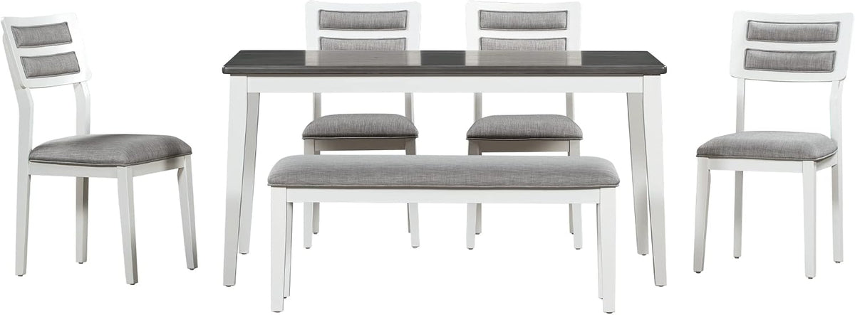 Classic Dining Table Set with Upholstered Chairs and Bench for 4-6, White