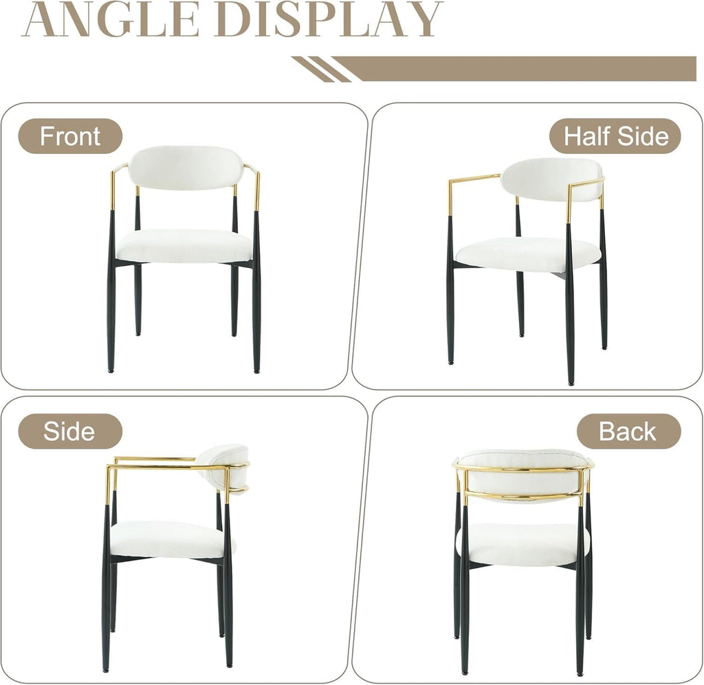 Baysitone Dining Chairs Set of 4 Mid-Century Modern Upholstered Boucle Dining Room Chairs Open Back Curved Backrest Black Metal Legs Gold Armchairs for Kitchen Living Room, Cream White(Only Chairs)