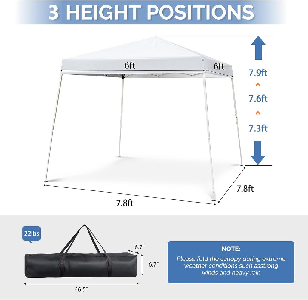 VINGLI 8x8 ft Pop Up Canopy Tent, Easy Up Canopy Event Tent Foldable Portable Canopies for Camping, Patio, Outdoor Gazebo Slant Legs, Outdoor Instant Shelter Canopies with Carry Bag (White)