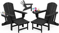 KINGYES Adjustable Folding Adirondack Chair with Footrest & 4-in-1 Multi-Functional Armrest Organizer Set of 2, HDPE Foldable Recliner Adirondack Chair with Pull-Out Ottoman, Black