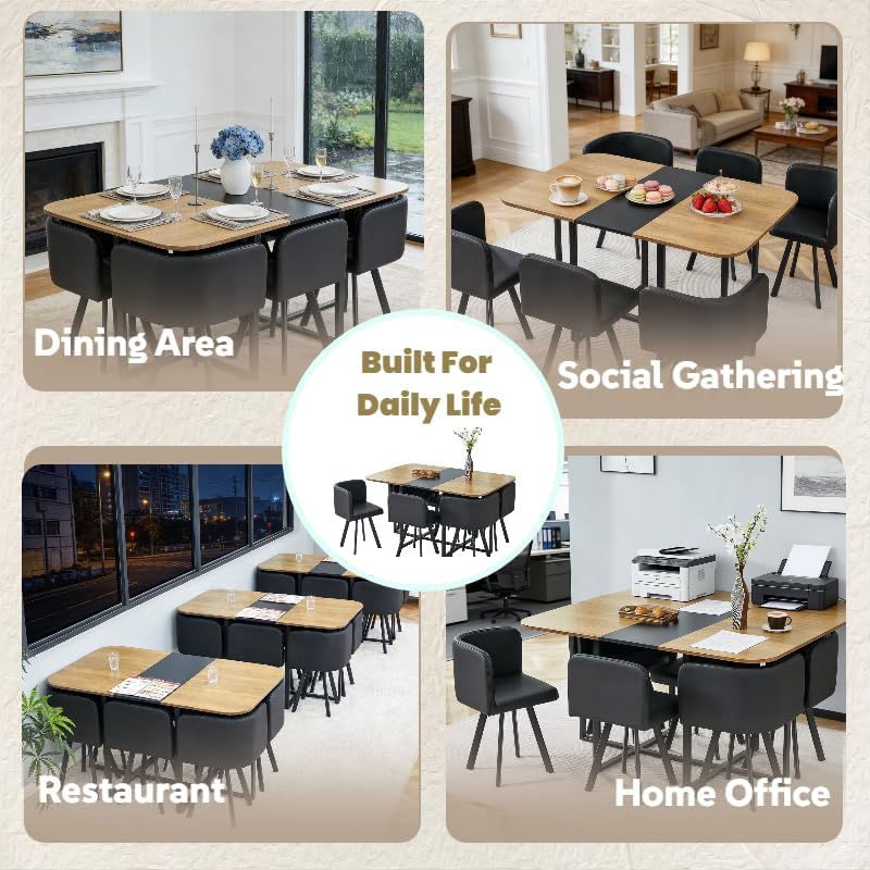 7-Piece Dining Table Set for 6,Modern Dining Room Table Set for 6 with Cushioned Chairs,59" Wood Kitchen Table Set for Home, Apartment,Office,Conference Room,Small Spaces, Space-Saving