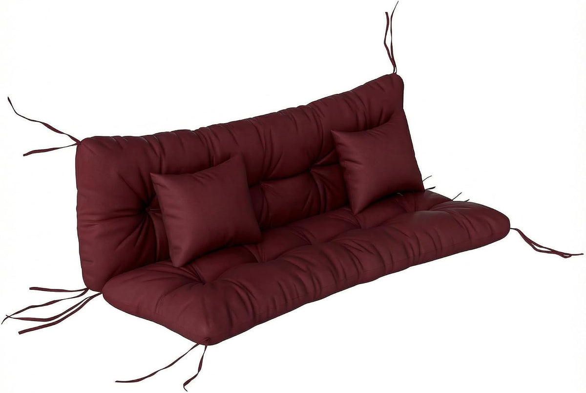 Outsunny 59" Tufted Bench Cushions & Throw Pillows 4 Piece Wine Red