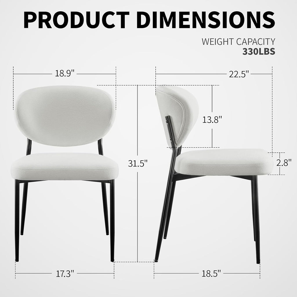STOOLINK White Chenille Dining Chairs, Upholstered Kitchen Chairs Set of 2
