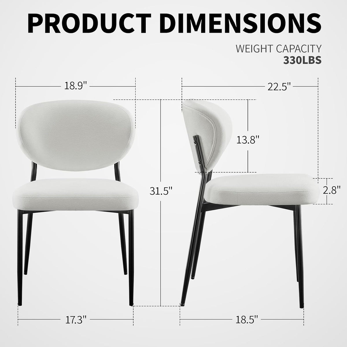 STOOLINK White Chenille Dining Chairs, Upholstered Kitchen Chairs Set of 2