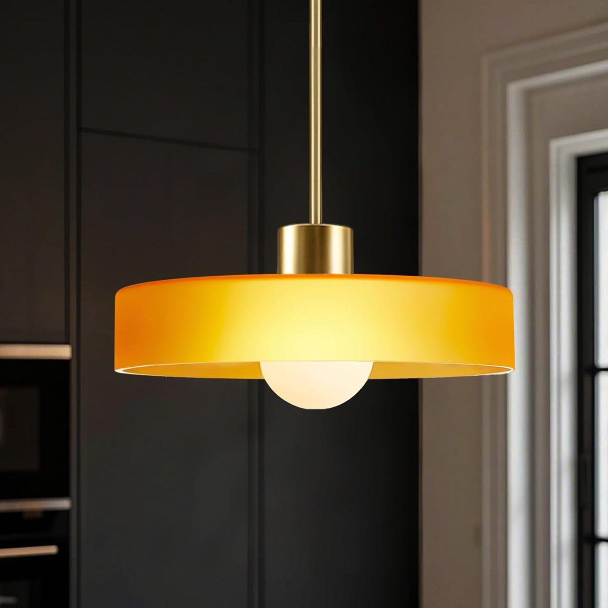 Pendant Lights Kitchen Island: Mid-Century Modern Hanging Light Fixture - Glass Pendant Lamp for Entryway Dining Room Over Table Bedside (Orange, 35cm/13.78inch)