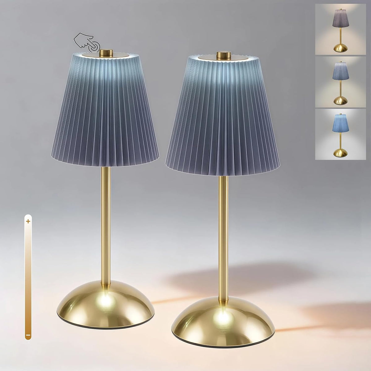 Set of 2 Small Rechargeable Lamp Cordless, LED Battery Table Lamp