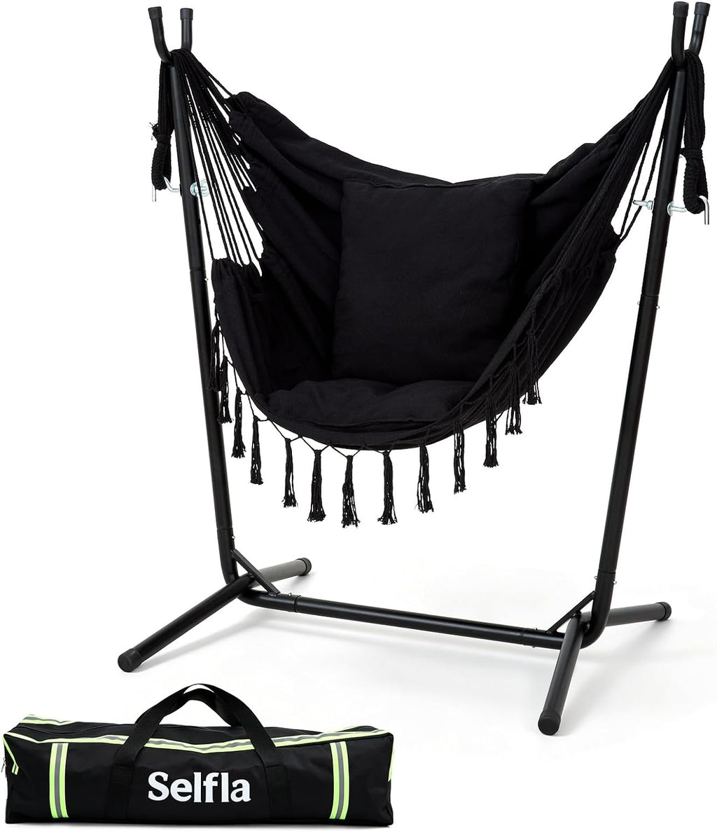 Portable Hammock Chair with Stand, Lightweight Travel Hammock Chair with Stand for Outside, 300 lbs Capacity, for Camping, Travel, Patio & Indoor Use, No Tools Needed, Includes Carrying Case