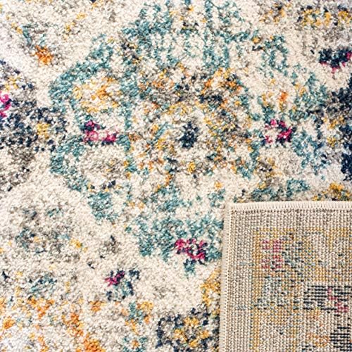 SAFAVIEH Madison Collection Runner Rug - 2'3" x 20', Cream & Multi, Boho Chic Distressed Design, Non-Shedding & Easy Care, Ideal for High Traffic Areas in Living Room, Bedroom (MAD611B)