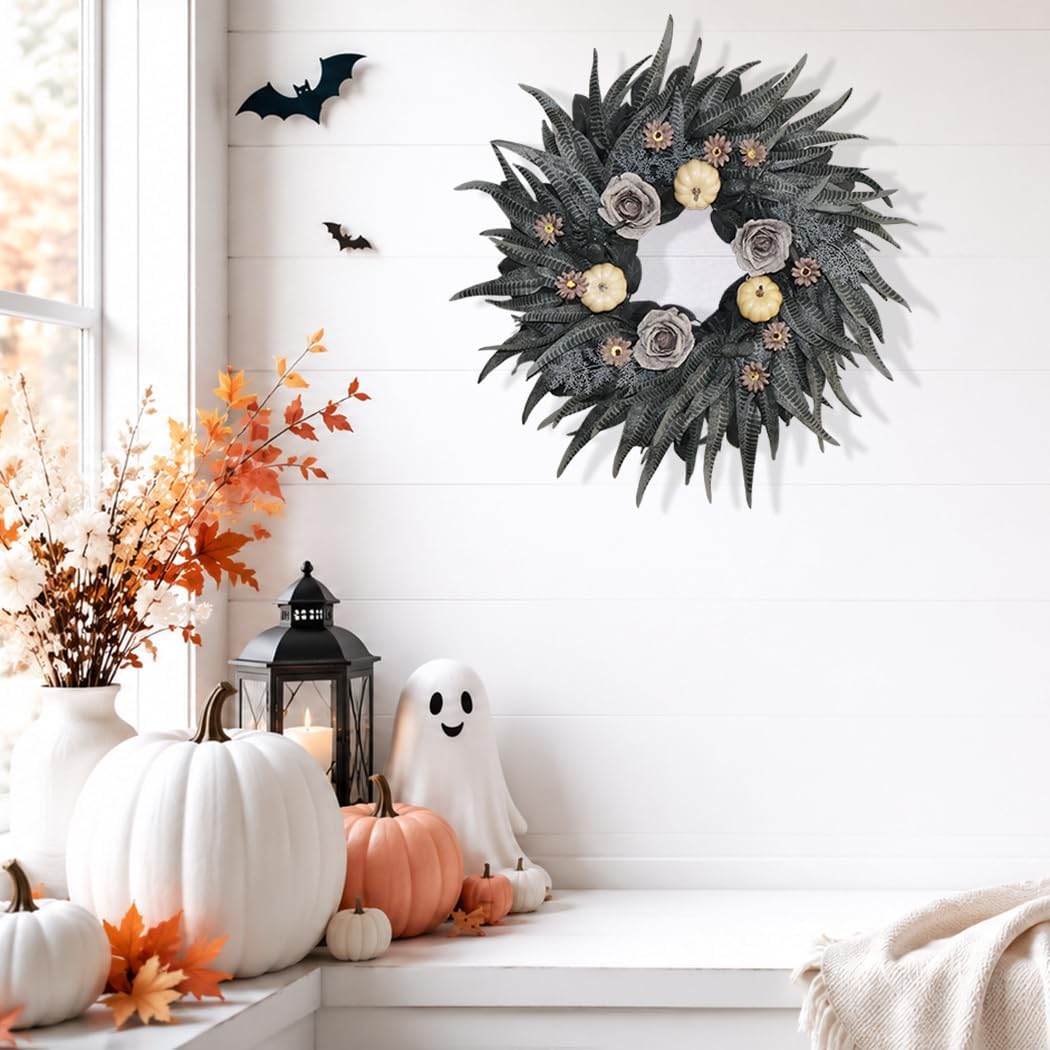 24 Inch Halloween Wreath with Snakeskin Leaves for Front Door