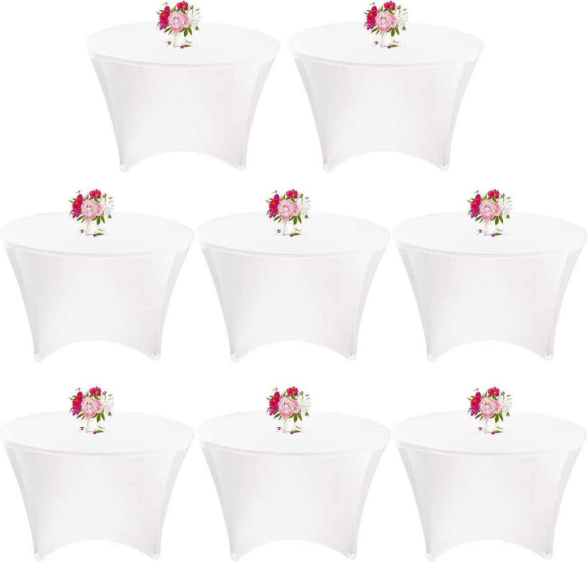 8 Pack 6FT Round Spandex Tablecloth 72” White Elastic Table Cover Washable Wrinkle Resistant Fitted Stretch Table Cover for Wedding Party Birthday Banquet Bar Events(White)