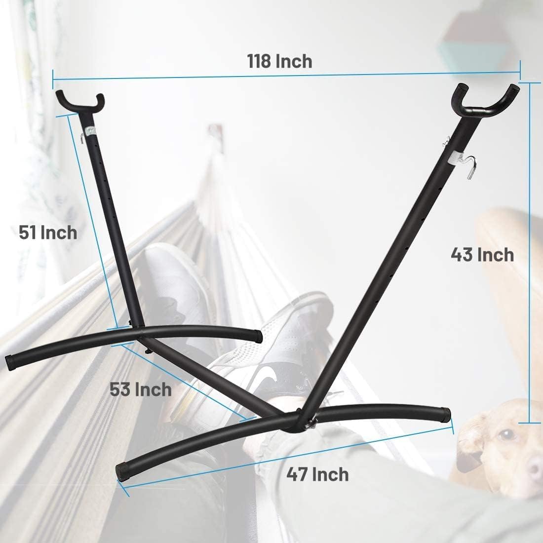 Double Hammock with Space Saving Steel Stand 400 lb Capacity, Portable Hammock Frame Stand Heavy Duty for 9 to 13Feet Hammocks, Carry Bag Included