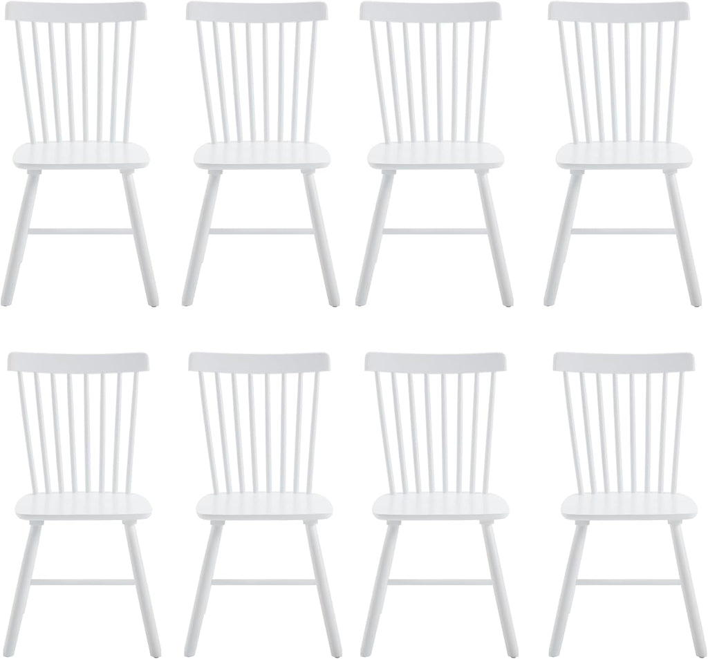 chairus Dining Chairs Set of 8, Dining Room Side Chair Farmhouse Natural Wooden Kitchen Chairs Windsor Dining Chair Vintage High Back Dining Chairs for Dining Room Kitchen Restaurant - White