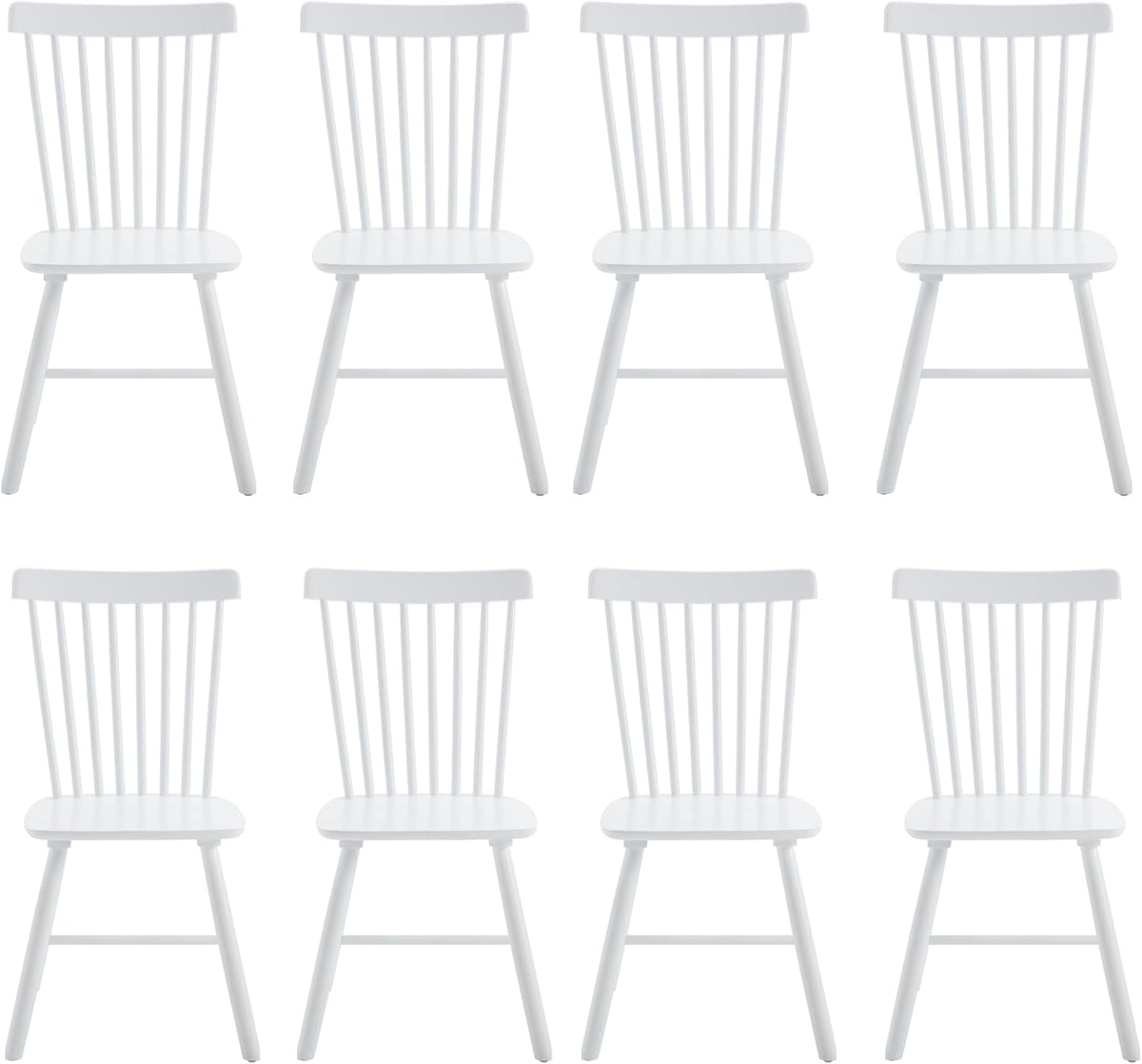 chairus Dining Chairs Set of 8, Dining Room Side Chair Farmhouse Natural Wooden Kitchen Chairs Windsor Dining Chair Vintage High Back Dining Chairs for Dining Room Kitchen Restaurant - White
