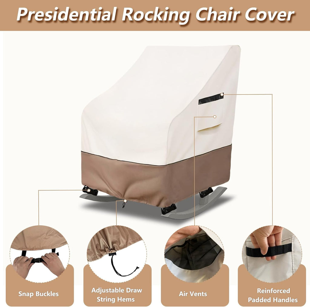 Outdoor Rocking Chair Cover 2 Pack,Heavy Duty Waterproof Patio Rocking Chairs Cover for 27" W x 34" D x 45" H Presidential Rocking Chair,Beige