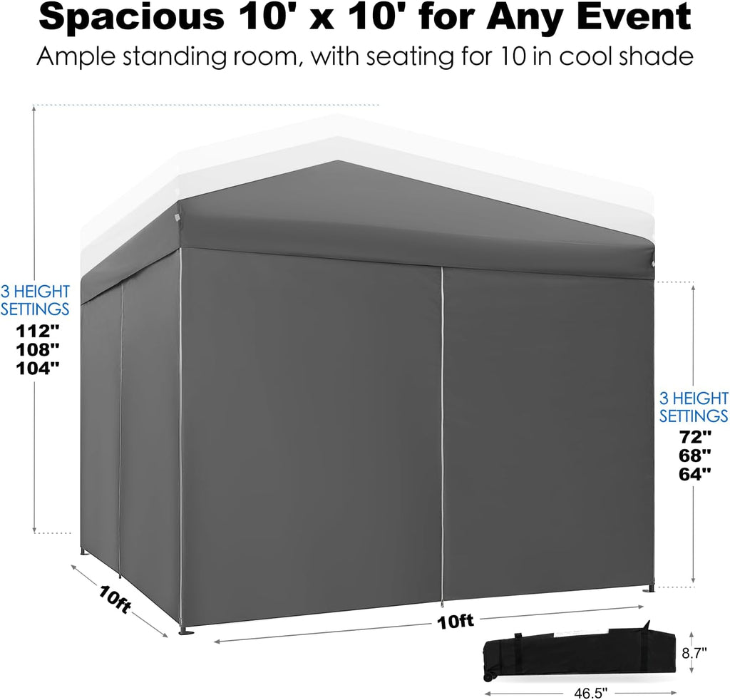 GAFETE 4 Sidewalls Pop Up Canopy, Commercial 10x10 Tent, Gray
