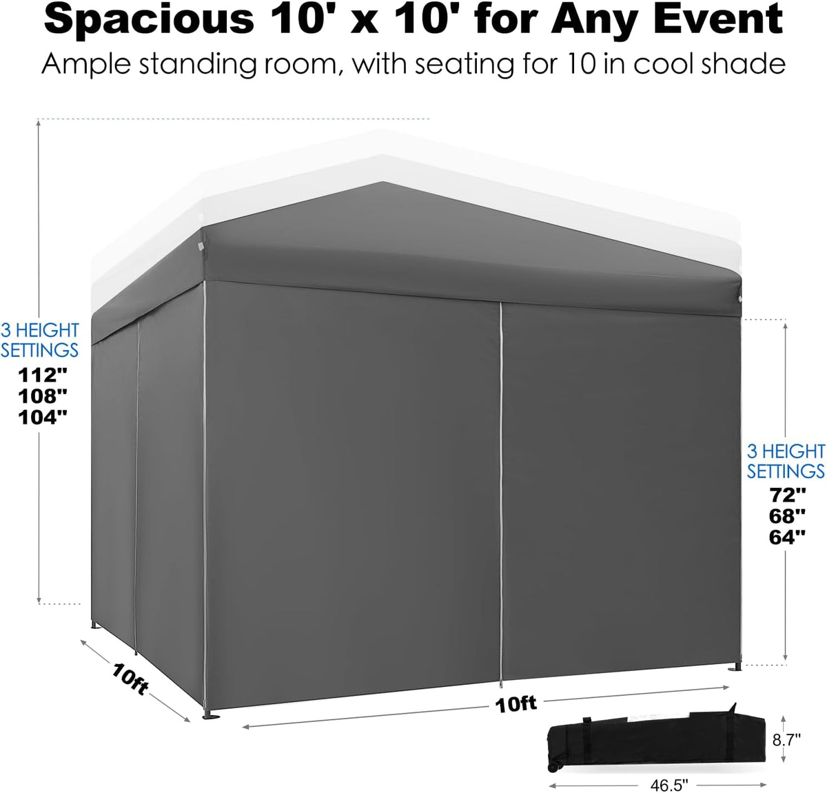 GAFETE 4 Sidewalls Pop Up Canopy, Commercial 10x10 Tent, Gray