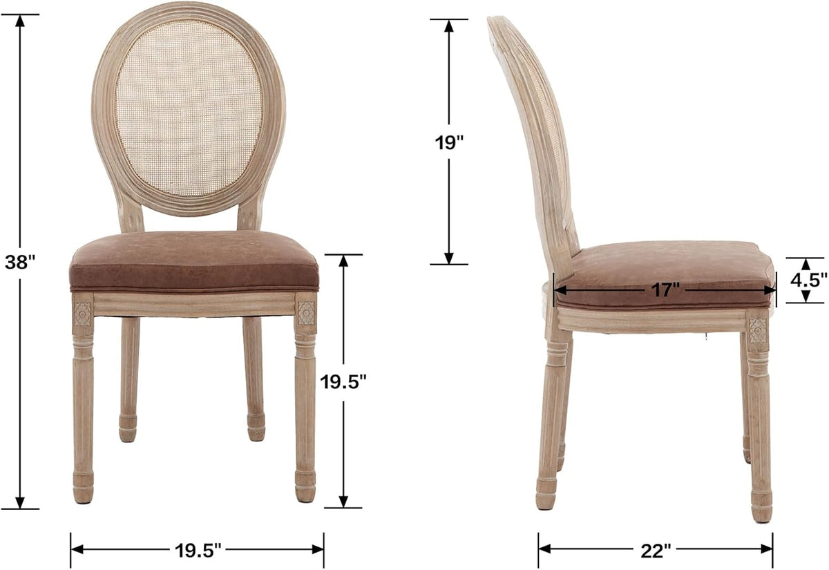 chairus Farmhouse Rattan Dining Chairs Set of 8, Leather French Country Chairs with Round Back, Oval Side Chairs for Kitchen/Restaurant/Dining Room/Living Room, Brown - 8 PCS