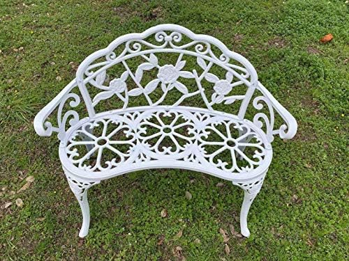 Patio Balcony Bench Double Seat, Anti-Rust Cast Aluminum Patio Garden Bench for Park Yard Outdoor Furniture White.1
