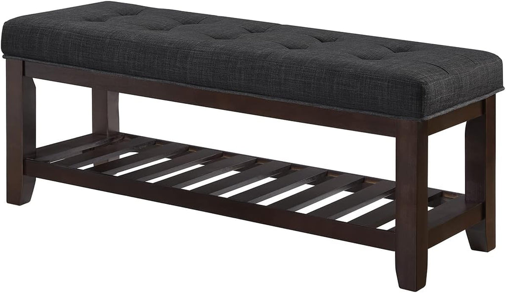 24kf large rectangular upholstered tufted linen ottoman bench, close-up detail