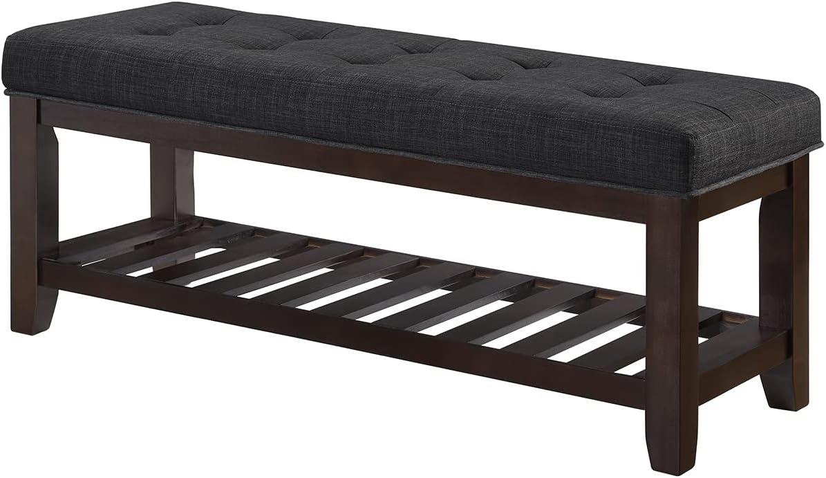 24kf large rectangular upholstered tufted linen ottoman bench, close-up detail