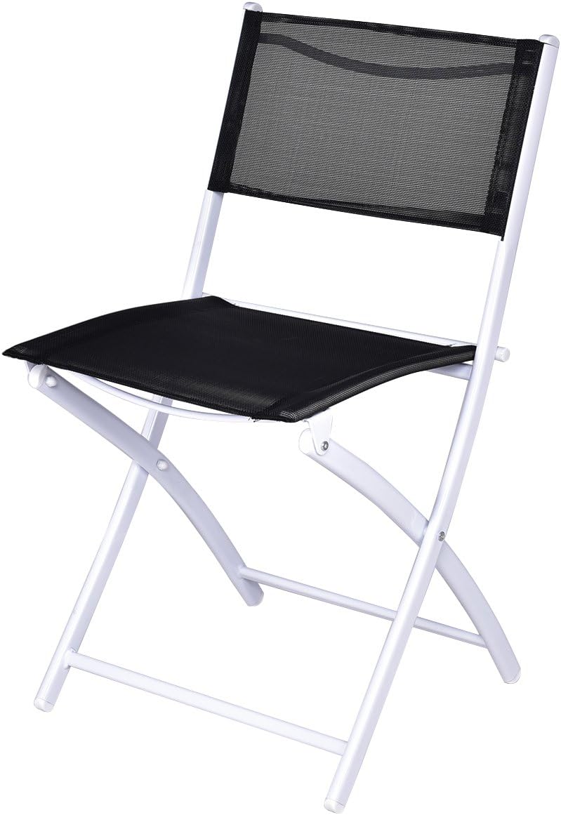 Giantex Bistro Table Set, 3 Piece Patio Bistro Set, Outdoor Folding Table and Chairs, Foldable Patio Dining Set, Porch Furniture Set Garden Backyard Metal Frame No Assembly, Black